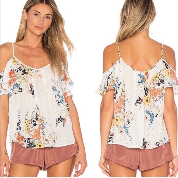Joie Tops - Joie floral cold shoulder flutter sleeve silk top Small